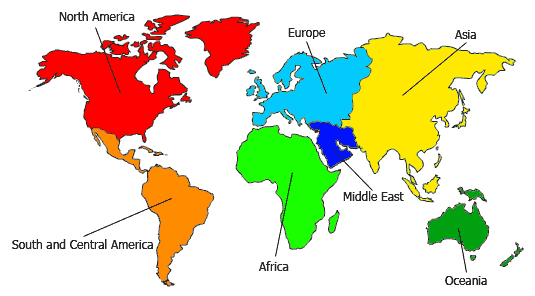 world map europe and middle east. Famatech Partners - World Map