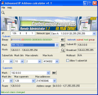 Advanced IP Address Calculator 1.1 - Main Windown