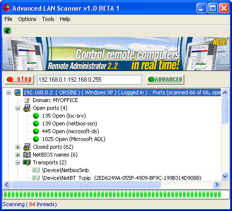 Advanced LAN Scanner 1.0 Beta 1 - Main Windown