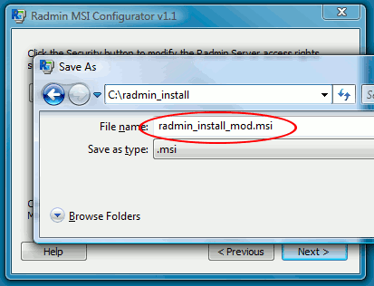 Save Radmin Server MSI package